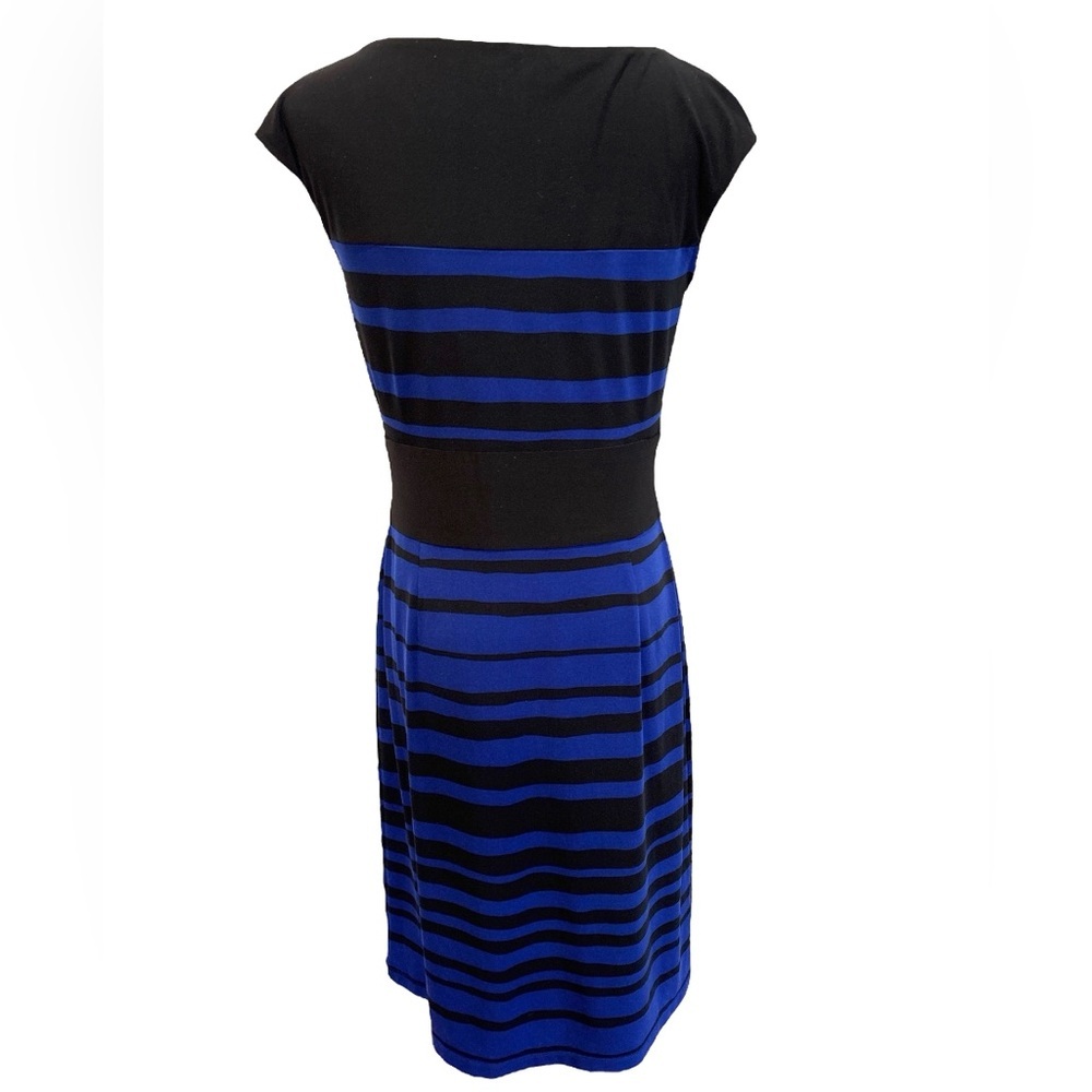 90s AMERICAN LIVING BLUE & BLACK STRIPED BODYCON MIDI SHEATH DRESS SZ 8 - Picture 5 of 7